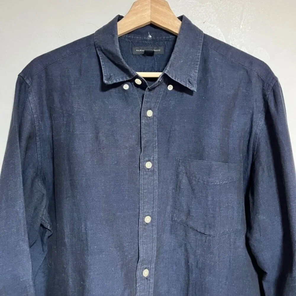 Banana Republic Navy Linen Cotton Long Sleeve Shirt M